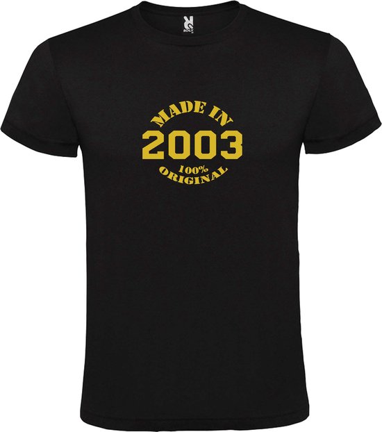 T-Shirt Zwart avec image « Made in 2003 / 100% Original » Or Goud XXXXXL