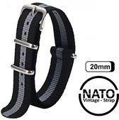 Bracelet Nato Premium 20 mm Zwart Grijs - Vintage James Bond - Collection Nato Strap - Homme - Femme - Bracelet de montre - Largeur de bande 20 mm pour, entre autres. Seiko Rolex Omega Casio et Citizen