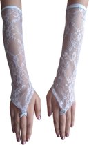 Handschoenen van kant onesize Lange Elastische Visnet vingerloze handschoen festival | Wit | One Size | Kanten wit handschoenen verkleden feest kleding