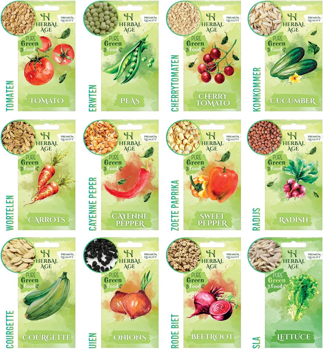 12 Groentezaadjesmix 5100 Zaadjes Tomaat, Paprika, Ui, Sla