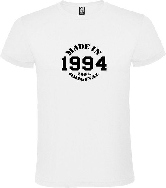 Wit T-Shirt met “Made in 1994 / 100% Original “ Afbeelding Zwart Size XXXXXL