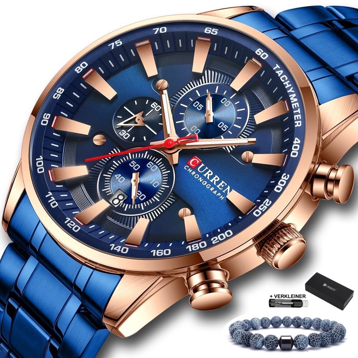 Curren - Horloge Heren - Cadeau voor Man - Horloges voor Mannen - 47 mm - Blauw Rosé