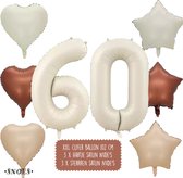 60 Jaar Cijfer Ballon - Snoes - Satijn Creme Nude Ballonnnen - Heliumballon - Folieballonnen