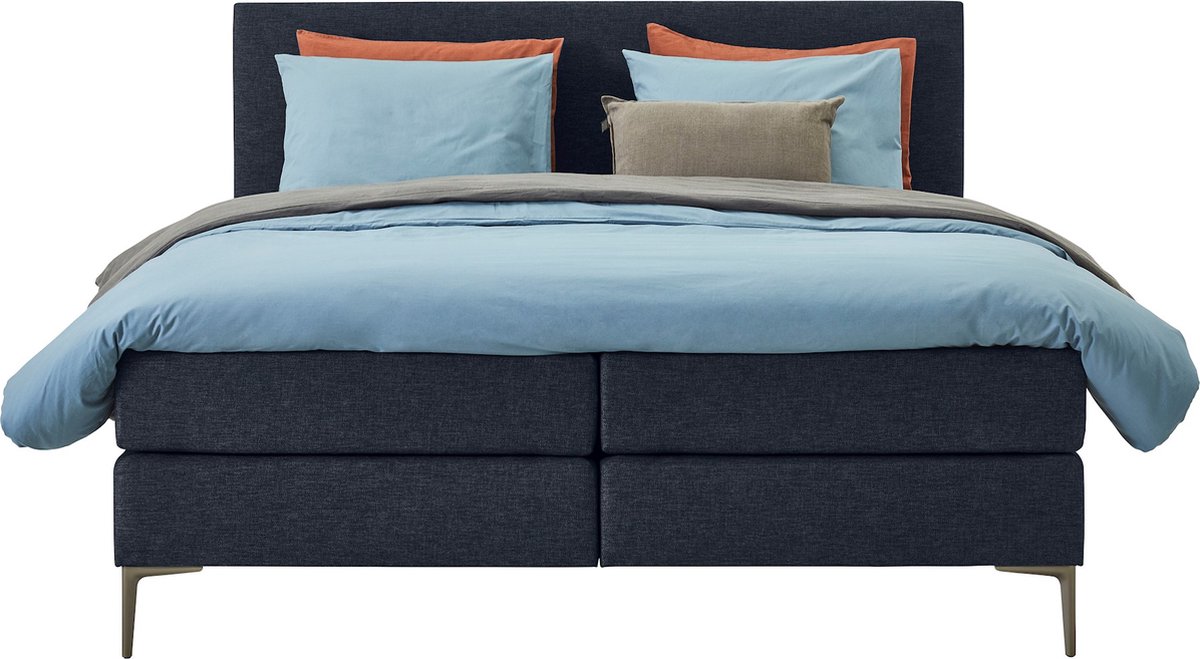 B Bright Boxspring Emerald vlak met gestoffeerd matras - 180 x 220 cm - navy