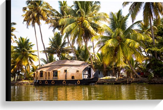 Canvas - Vakantieplek onder Palmbomen aan het Water - 60x40 cm Foto op Canvas Schilderij (Wanddecoratie op Canvas)