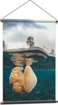 WallClassics - Affiche textile - Méduse de couleur beige dans l'océan bleu - 60x90 cm Photo sur textile