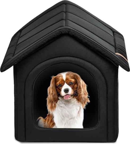 Rexproduct Hondenhuis – Hondenhuisjes voor binnen – Waterdicht Hondenmandje - Hondenhok – Hondenmand met dak - Zwart