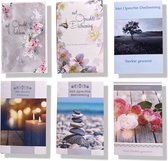 Cards & Crafts 6 Luxe Condoleance Wenskaarten - Oprechte / Innige Deelneming - 12x17cm - Gevouwen kaarten met envelop