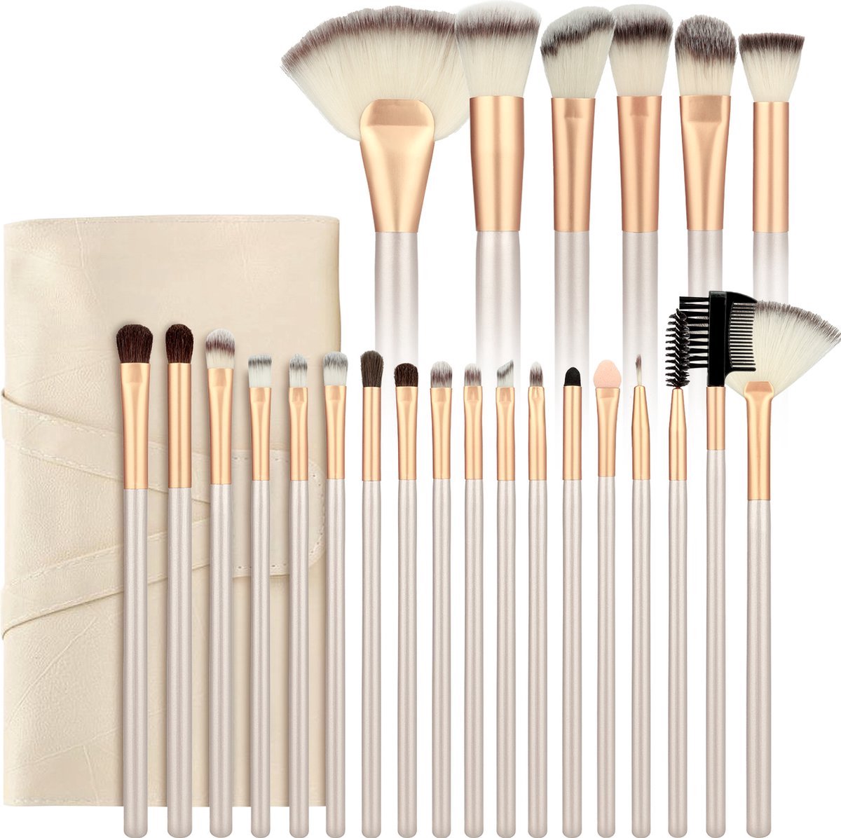 Professionele Make-up kwastenset 24 delig. Beige-Goud