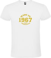 Wit T-Shirt met “Made in 1967 / 100% Original “ Afbeelding Goud Size XS