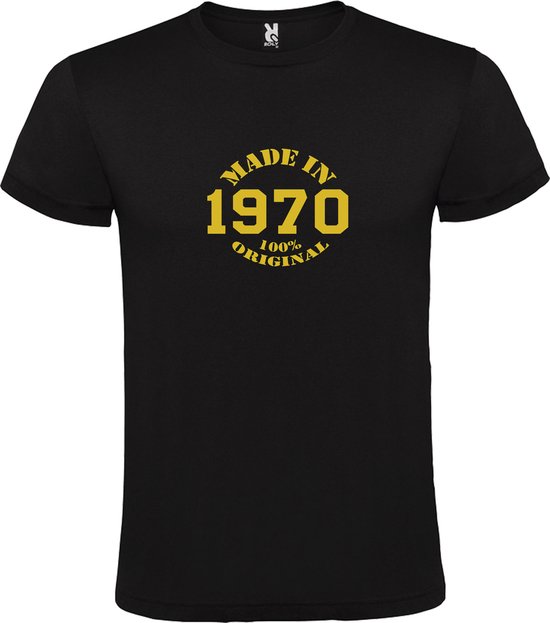 Zwart T-Shirt met “Made in 1970 / 100% Original “ Afbeelding Goud Size XXL