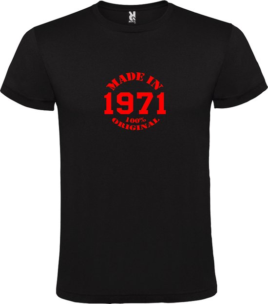 Zwart T-Shirt met “Made in 1971 / 100% Original “ Afbeelding Rood Size XXXXXL