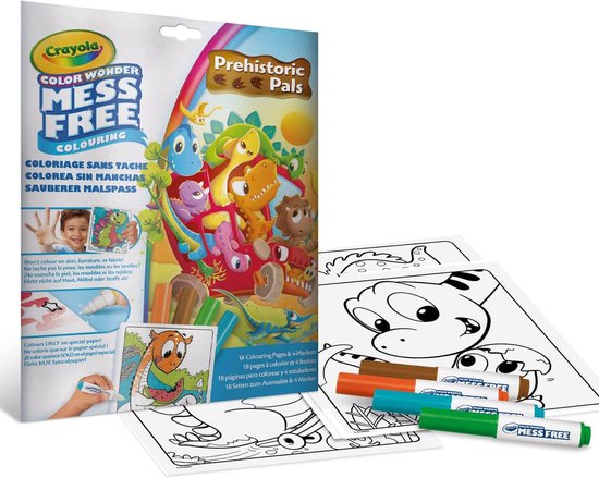 Crayola - Color Wonder - Kleurboek - 18 Kleurplaten met 4 Vlekvrije Stiften - Onderwerp Dinosaurusvrienden