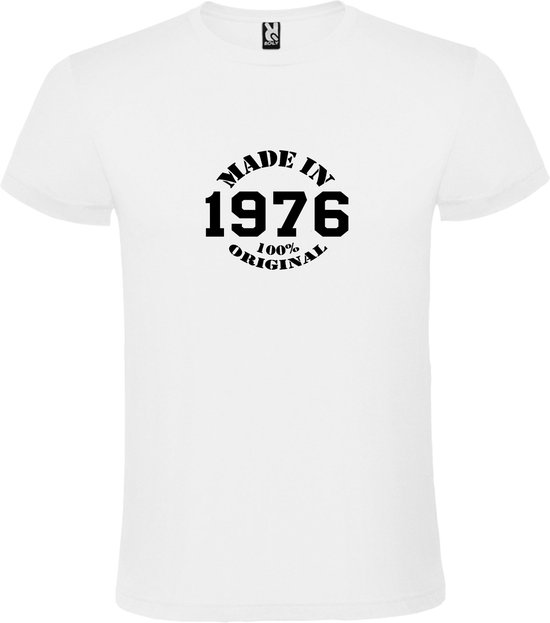 Wit T-Shirt met “Made in 1976 / 100% Original “ Afbeelding Zwart Size XXXXXL