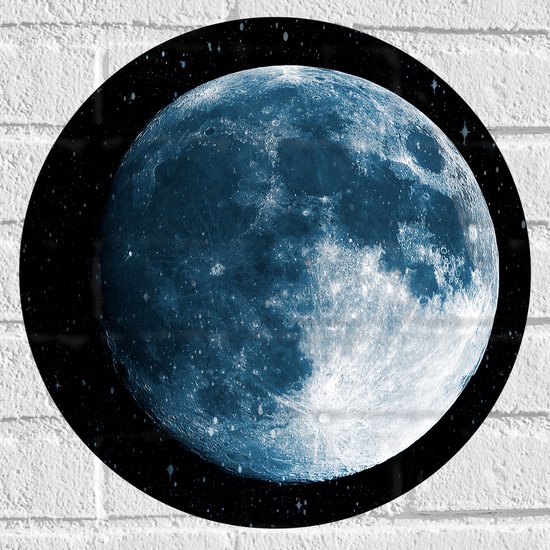 Muursticker Cirkel - Volle Maan in het Heelal omringd door Sterren - 40x40 cm Foto op Muursticker