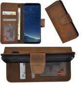 Pearlycase Echt Leer Antiek Bruin Bookcase Hoesje Geschikt voor Samsung Galaxy S9 Leder