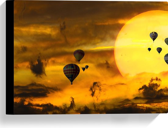 WallClassics - Canvas - Zee van Luchtballonnen bij Oranje Supermaan - 40x30 cm Foto op Canvas Schilderij (Wanddecoratie op Canvas)