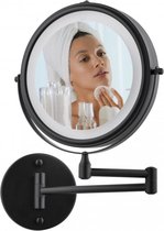 Miroir de maquillage avec éclairage - noir - rond 20 cm - avec bras rabattable