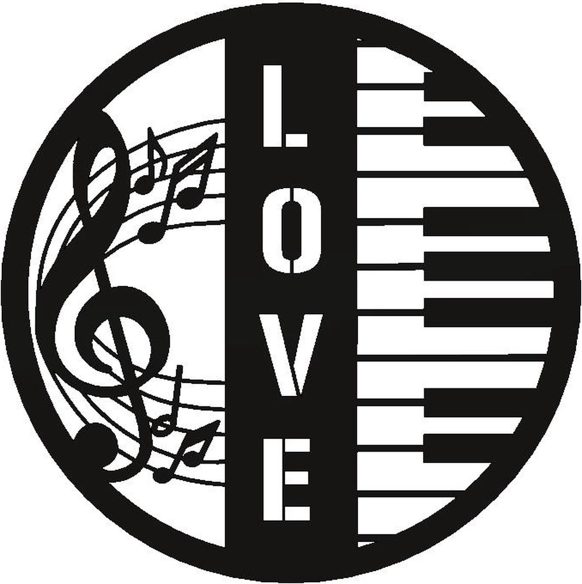 Kunst van metaal - muziek love - wanddecoratie industrieel - zwart gepoedercoat - staal - metaal