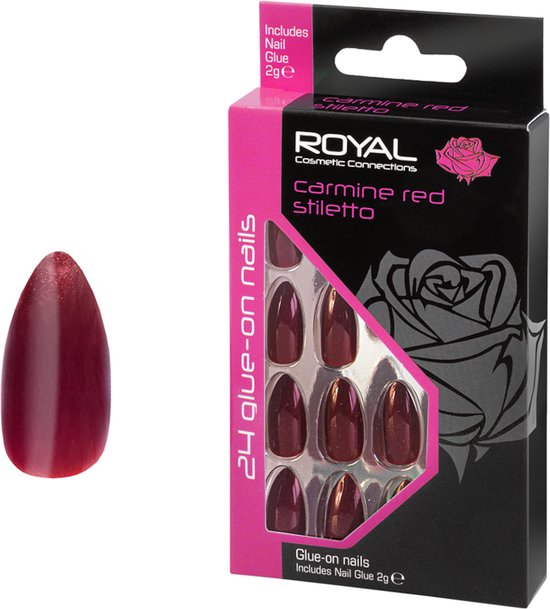 Royal 24 Stiletto Glue-On Nails - Carmine Red
