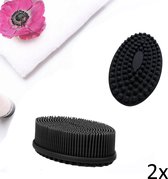 Badborstel - 2 stuks - silicone - badspons - douchespons - badkamer accessoires - dry brush - baby verzorgingsset - washandjes - zwart