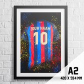 Affiche Barcelona Voetbal Maillot A2 Taille 420 x 594 mm (personnalisé avec eigen naam et numéro)