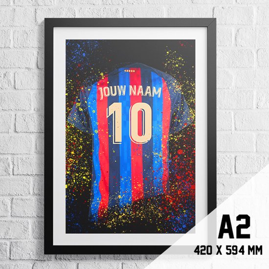 Barcelona Poster Voetbal Shirt A2+ Formaat 43,2 x 61 cm (Posters gepersonaliseerd met eigen naam en nummer) - Voetbal Cadeau