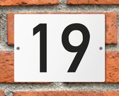 Huisnummerbord wit - Nummer 19 - standaard - 16 x 12 cm - schroeven - naambord - nummerbord - voordeur