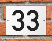 Huisnummerbord wit - Nummer 33 - standaard - 16 x 12 cm - schroeven - naambord - nummerbord - voordeur