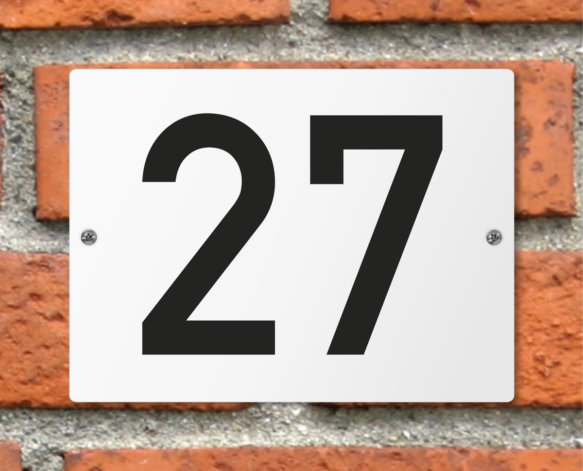 Huisnummerbord wit - Nummer 27 - standaard - 16 x 12 cm - schroeven - naambord - nummerbord - voordeur