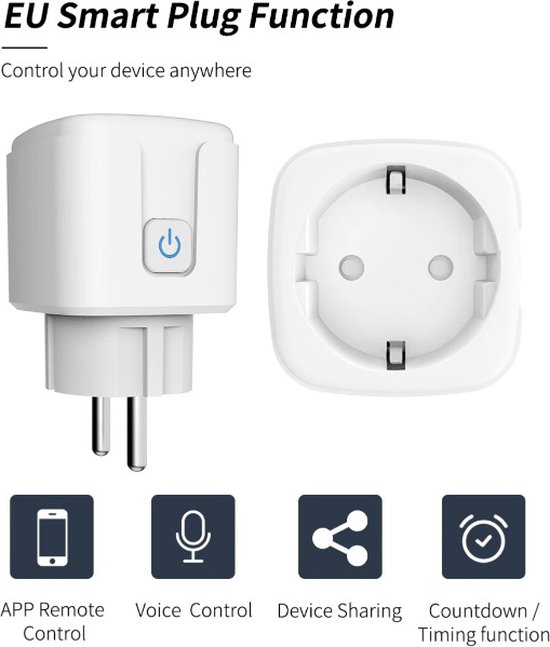 Slimme stekker - Smart Plug voor Google Home en Alexa - Slimme stekkers incl. tijdschakelaar