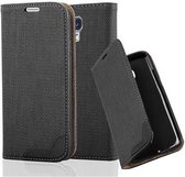 Cadorabo Hoesje geschikt voor Samsung Galaxy S4 in EBONY ZWART - Beschermhoes met standfunctie en kaartvak in bastlook Book Case Cover Etui