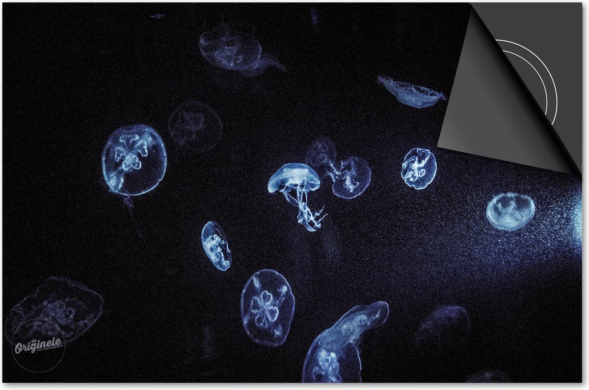 Inductie beschermer 76x51,5 - afdekplaat inductie mat - Dietrix Kookplaat beschermer - DELUXE - Under the Sea - Kwallen Blauw