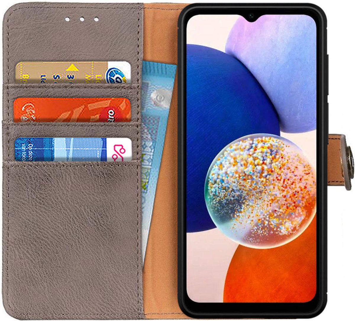 KHAZNEH Hoesje Portemonnee Book Case Khaki Geschikt voor Samsung Galaxy A14