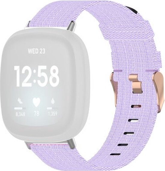 By Qubix geschikt voor Fitbit Versa 3 - Fitbit Versa 4 - Fitbit Sense 1 - Fitbit Sense 2 Canvas nylon bandje - Lila Smartwatchbandje bandje Armband Polsband Strap Band Watchband