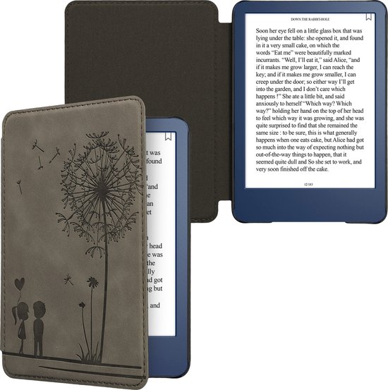 kwmobile e-reader hoesje geschikt voor Amazon Kindle (2022/2024) hoes - Ereader flip case met standaard - Kunstleren e reader cover - Paardenbloemen Liefde design in grijs van kwmobile — afbeelding 3