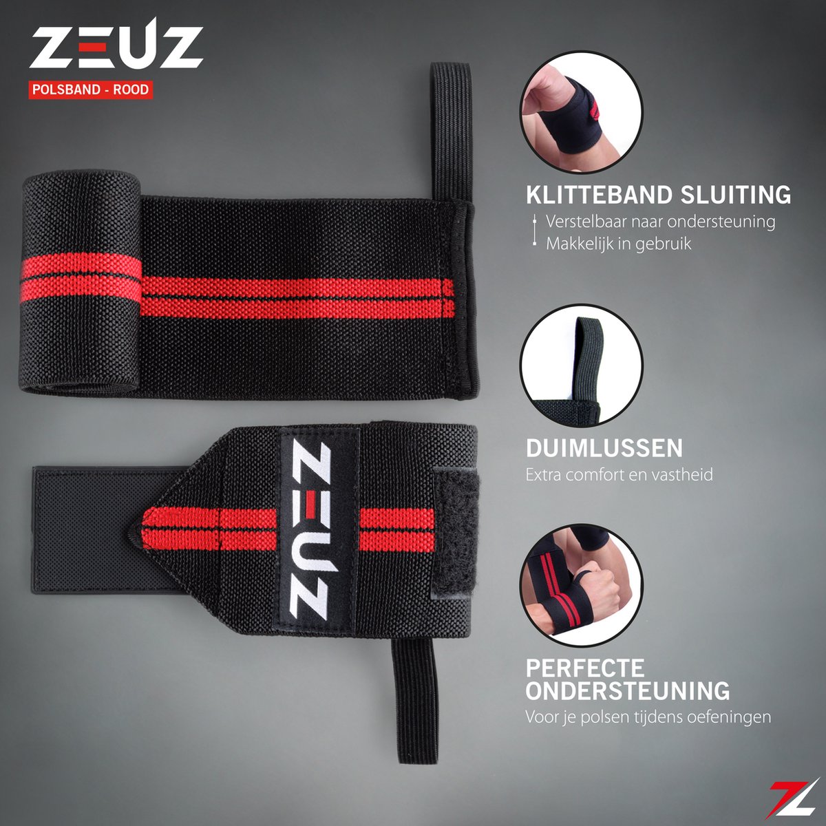ZEUZ® Poignet 1 Pièce Rouge/ Zwart - Fitness - Crossfit - Bootcamp