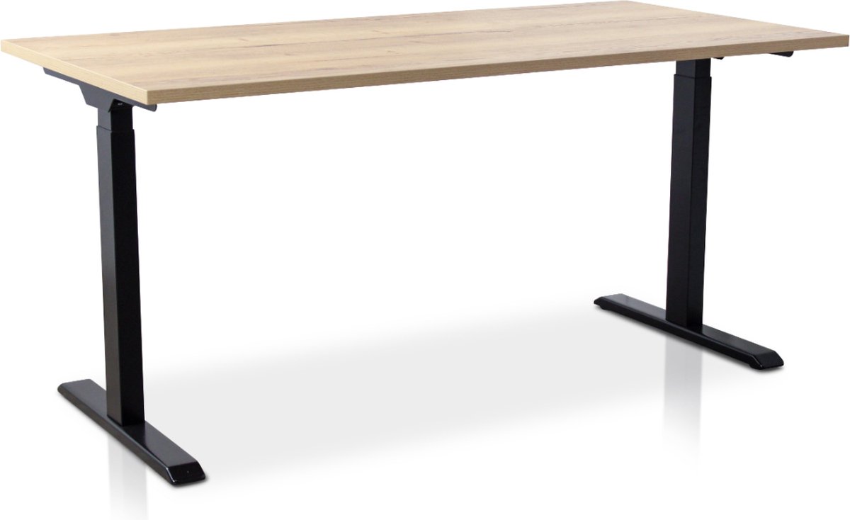Multi Ratio Zit-sta bureau snelslinger verstelbaar - MRC FAST FLEX | 160 x 80 cm | frame zwart - blad robuust eiken Zwart frame | Robuust eiken blad