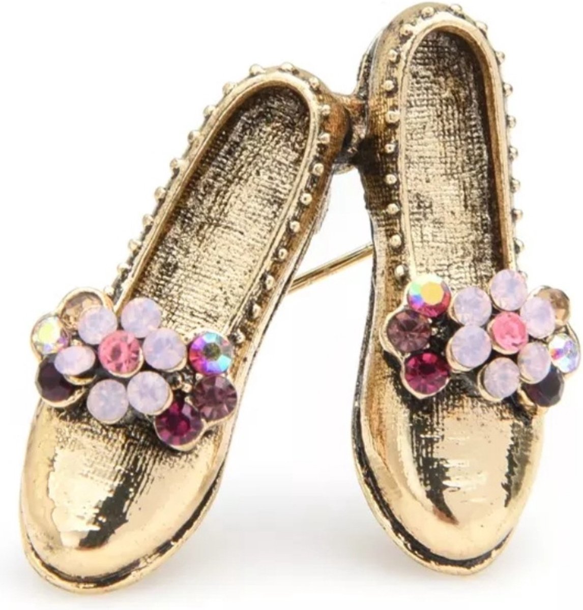 Broche Boetiek-Zelto -Broche - Dames- Schoentjes- Bloemen - Goudkleur - Roze -Sierspeld- Broches- Fako-