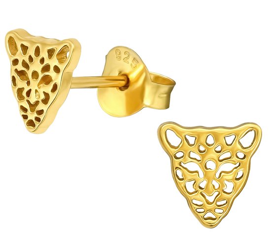Joy|S - Zilveren luipaard oorbellen - 6 mm oorknoppen - panter / tijger - 14k goudplating