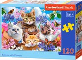 Chats de Castorland avec des Fleurs - Puzzle 120 pièces