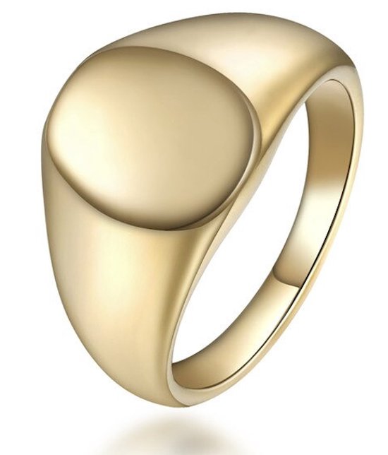 Zegelring Ovaal - Goud Kleurig - 18 - 20mm - Ringen Mannen - Zegelring Dames - Ringen Dames - Ring Heren - Valentijn Cadeautje voor Hem - Valentijnsdag voor Mannen Cadeautjes