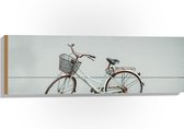 WallClassics - Hout - Fiets geparkeerd bij Grijze Muur - 90x30 cm - 9 mm dik - Foto op Hout (Met Ophangsysteem)