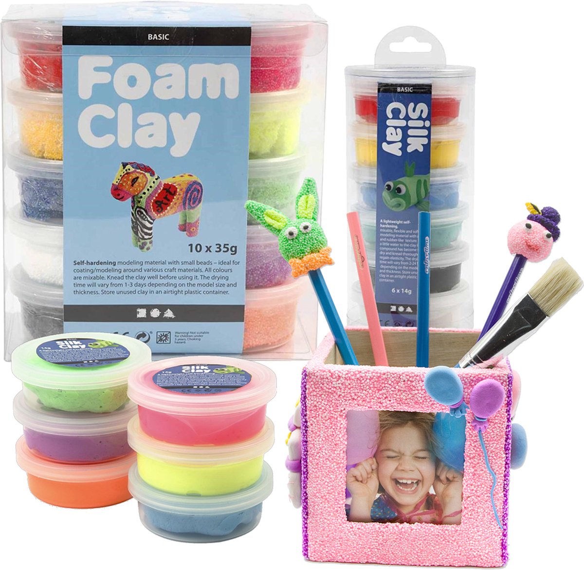Knutselen Kinderfeestje Pennenbak versieren Foam Clay knutselpakket