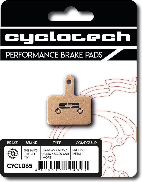 Emballage de plaquettes de frein Cyclotech performance avec une plaquette dorée, PRODISC METAL.