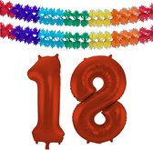Folat folie ballonnen - Leeftijd cijfer 18 - rood - 86 cm - en 2x slingers