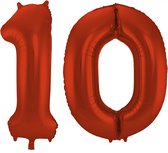 Folat Folie ballonnen - 10 jaar cijfer - rood - 86 cm - leeftijd feestartikelen