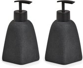 Zeller Pompe/distributeur de savon - set de 2x - pierre artificielle - gris anthracite - 15 cm