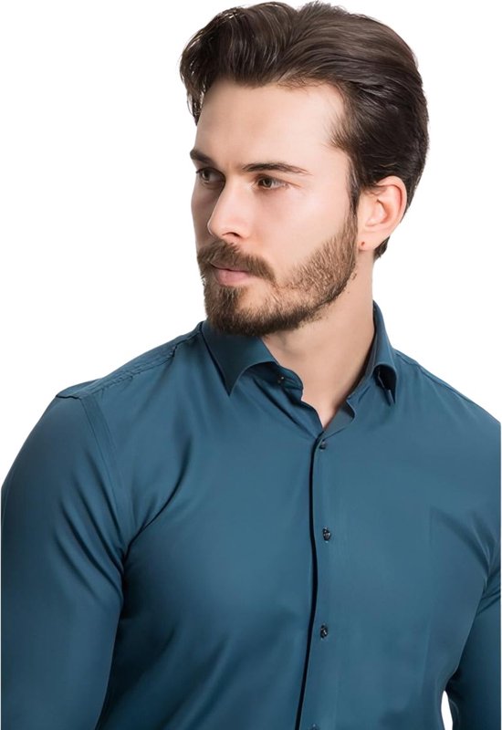 Heren Overhemd Turquoise - Baurotti Lange Mouw Regular Fit