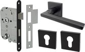 Deurklink Vierkant Rome - Zwart - Ø50mm - Insteekslot en Pc Rozet (Inclusief Vierkante Sluitplaat) - Mat zwarte deurkruk